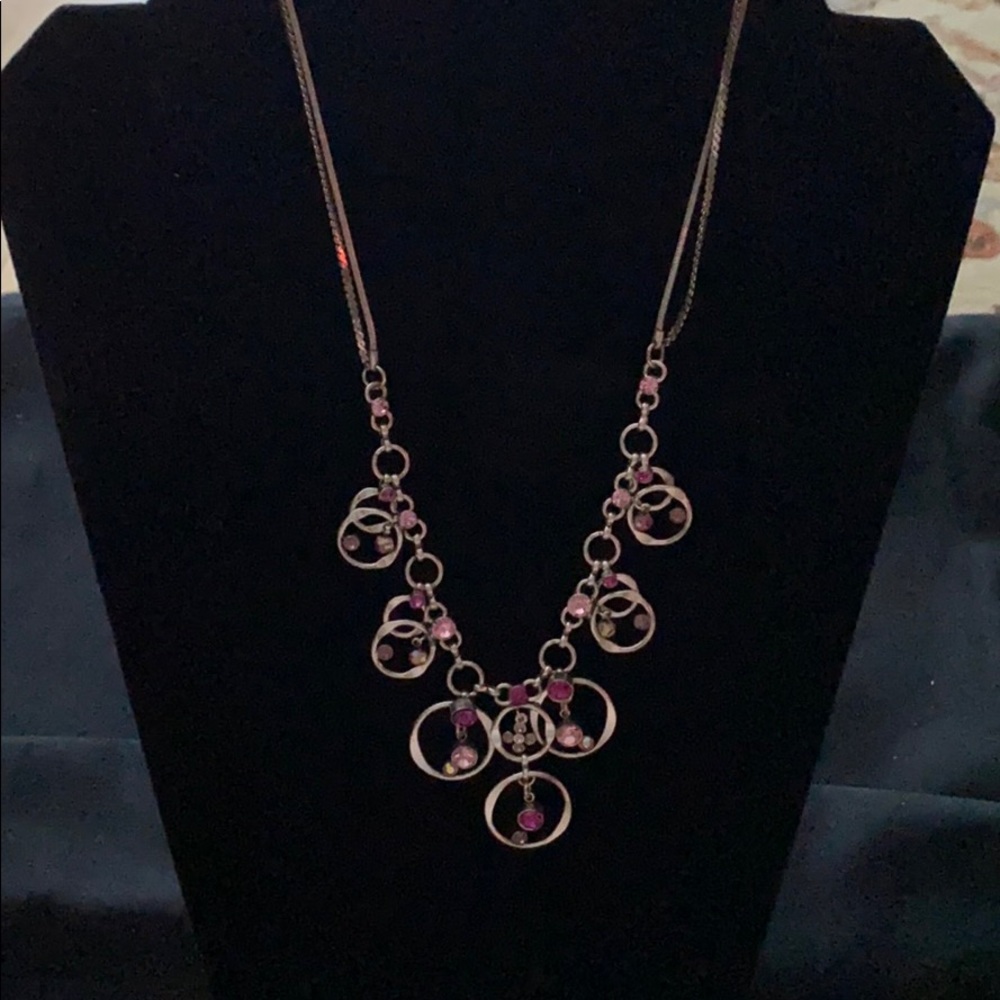NWT Lia Sophia silver tone necklace w/ pink stones